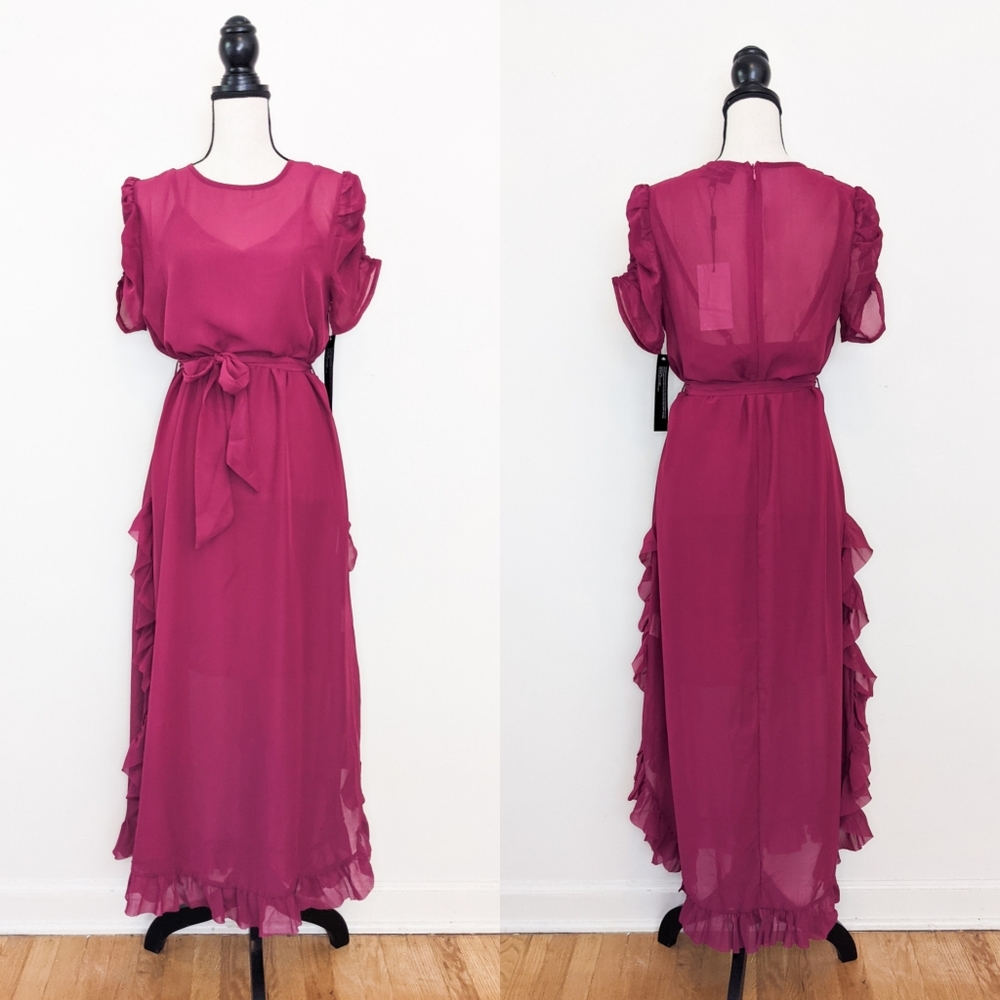🦋LAST🦋 NWT Goldie London Ruffled Mulberry Maxi Dress, Size Small